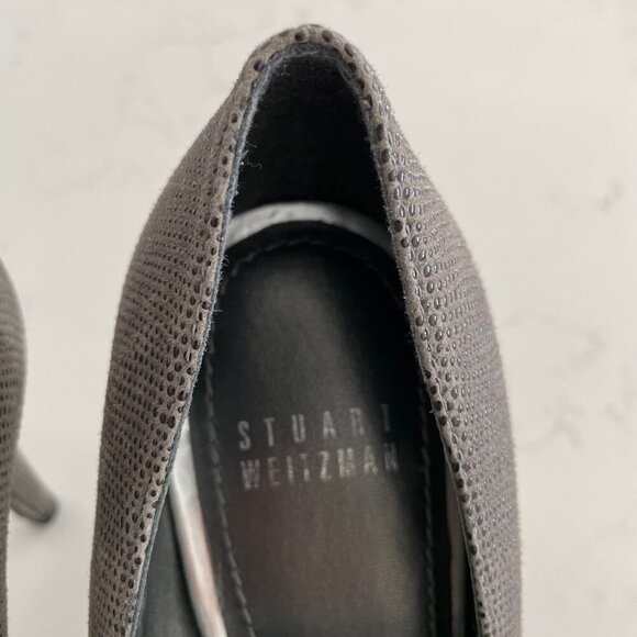 Stuart Weitzman Designer Classic Textured Leather 3.75" Heeled Shoes Grey Sz 8M - Picture 11 of 14